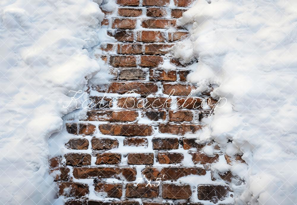 Kate Winter Snow Brick Wall Vinyl Backdrop Floor