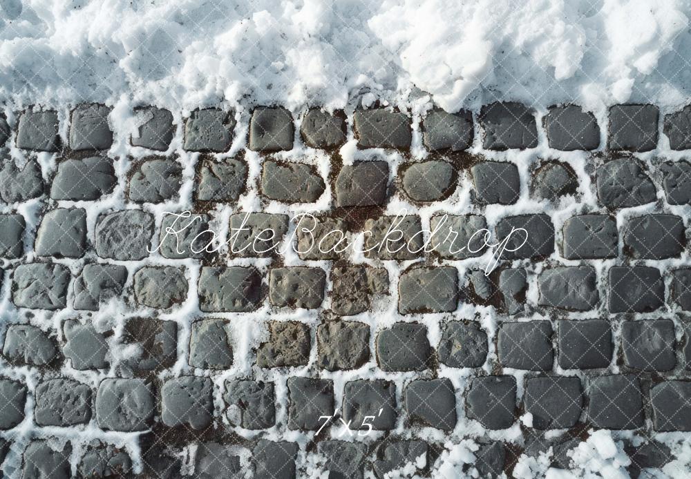 Kate Brick Wall Snow Vinyl Backdrop Floor