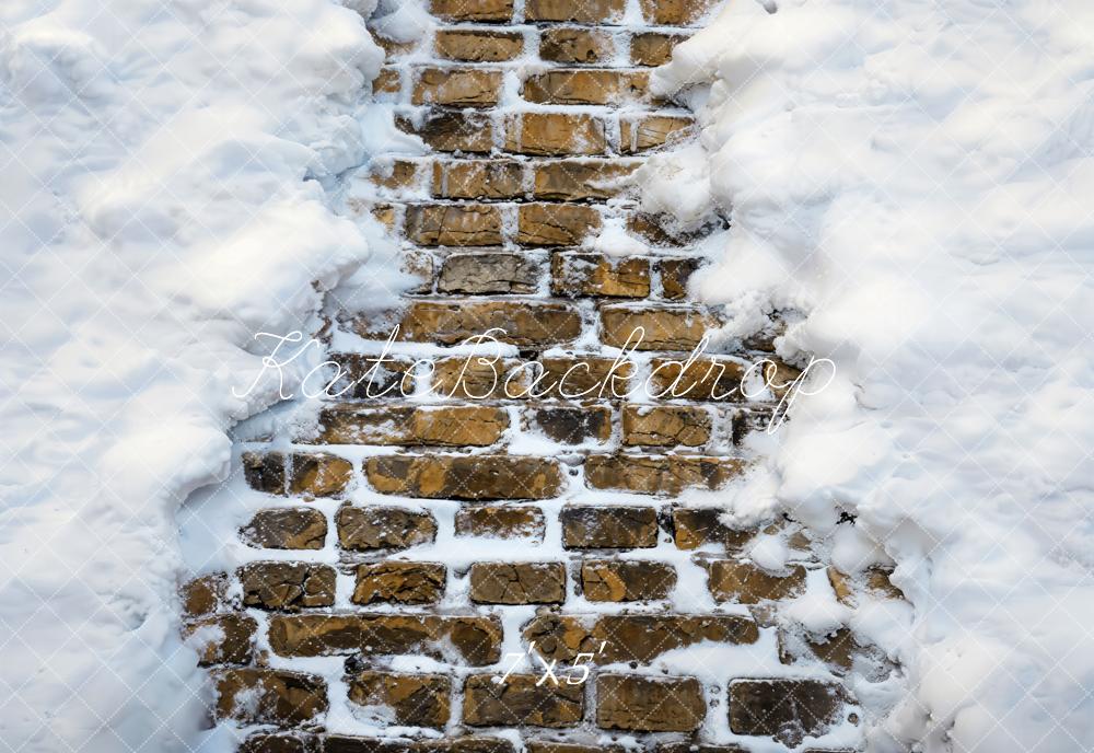 Kate Retro Brick Wall Snow Vinyl Backdrop Floor