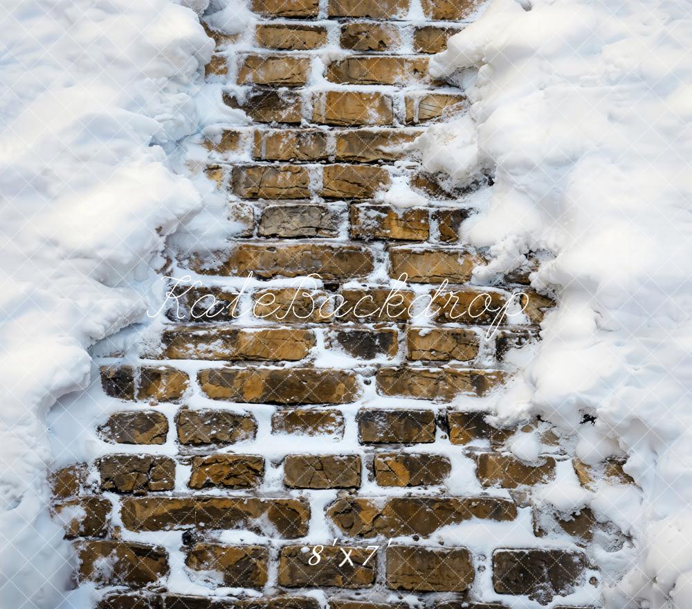 Kate Retro Brick Wall Snow Vinyl Backdrop Floor