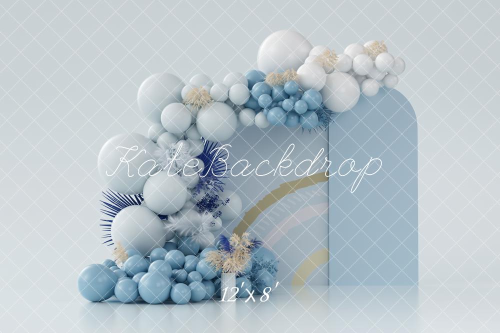 Kate Boho Balloons Fleece Backdrop Blue Cake Smash Designed by Uta Mueller Photography