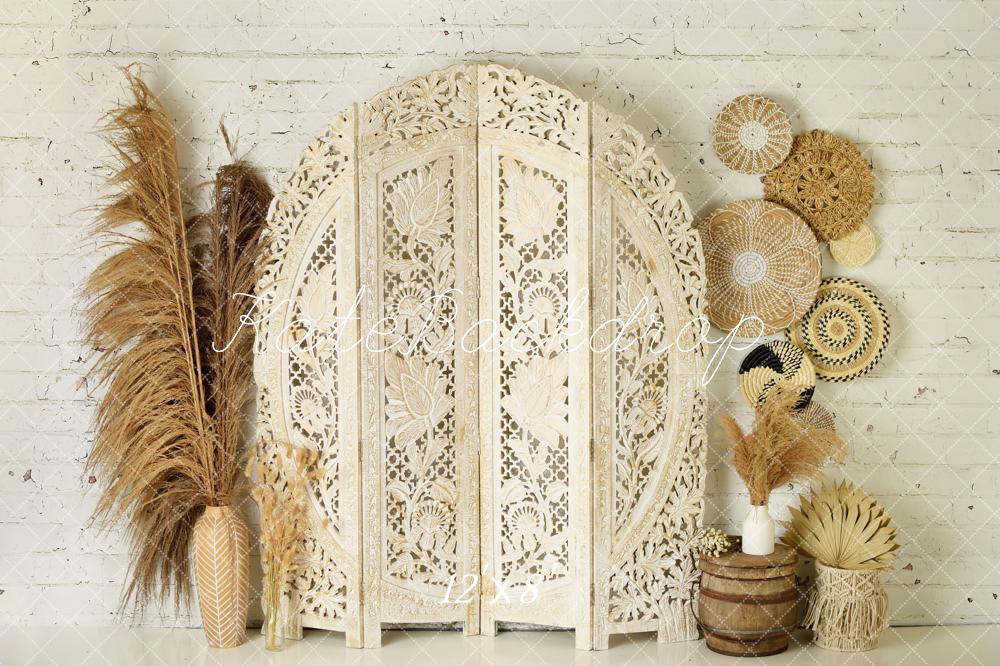 Kate Boho Screen with Pampas Grass Fleece Backdrop Designed by Mandy Ringe Photography - Kate Backdrop AU