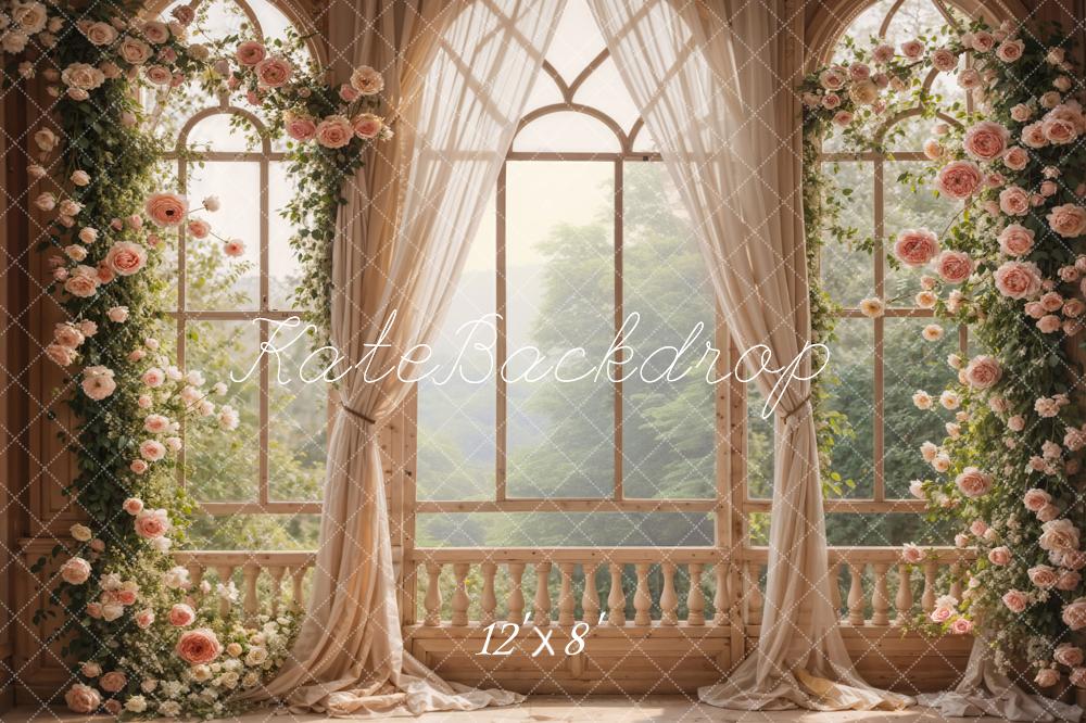 Kate Spring Flowers Window Room Fleece Backdrop Designed by Emetselch