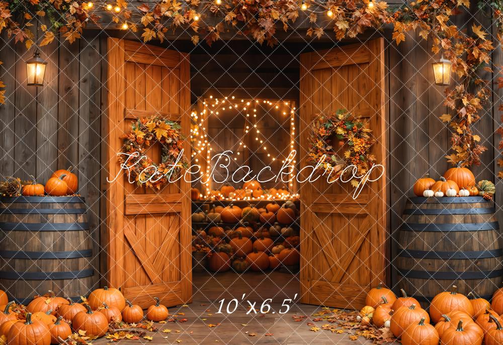Kate Fall Barn Wooden Door Pumpkins Backdrop Designed by Emetselch - Kate Backdrop AU