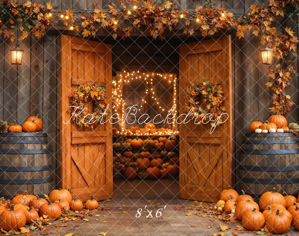Kate Fall Barn Wooden Door Pumpkins Backdrop Designed by Emetselch - Kate Backdrop AU