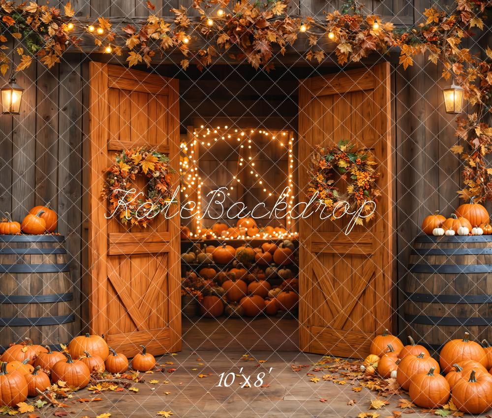 Kate Fall Barn Wooden Door Pumpkins Backdrop Designed by Emetselch - Kate Backdrop AU