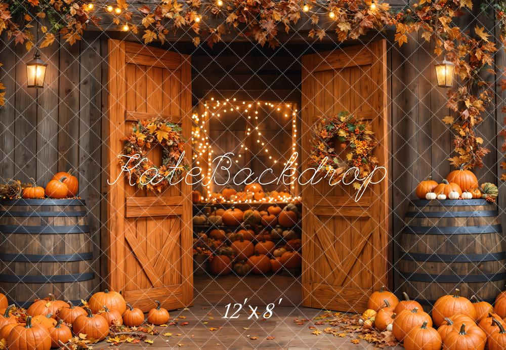 Kate Fall Barn Wooden Door Pumpkins Backdrop Designed by Emetselch - Kate Backdrop AU