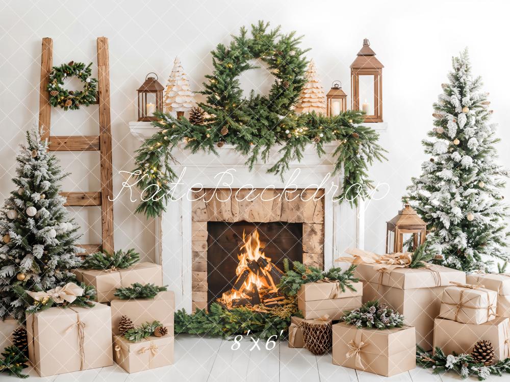 Kate Fleece Christmas Tree White Fireplace Gift Box Backdrop Designed by Emetselch