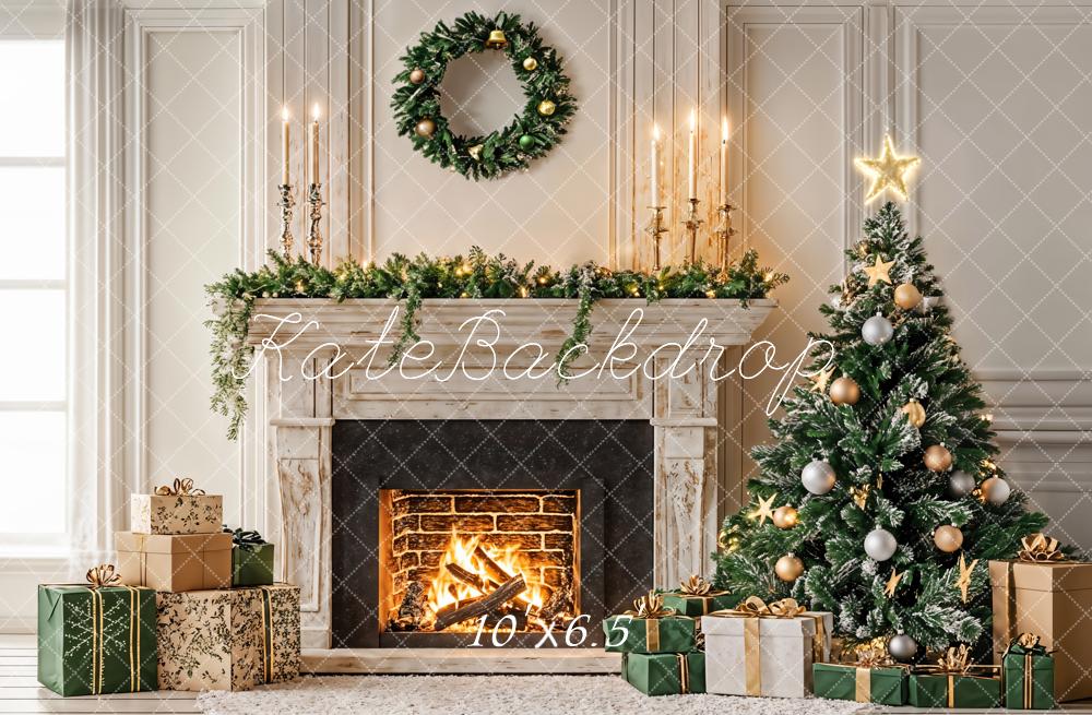 Kate Fleece Christmas Tree Fireplace Backdrop Designed by Emetselch - Kate Backdrop AU
