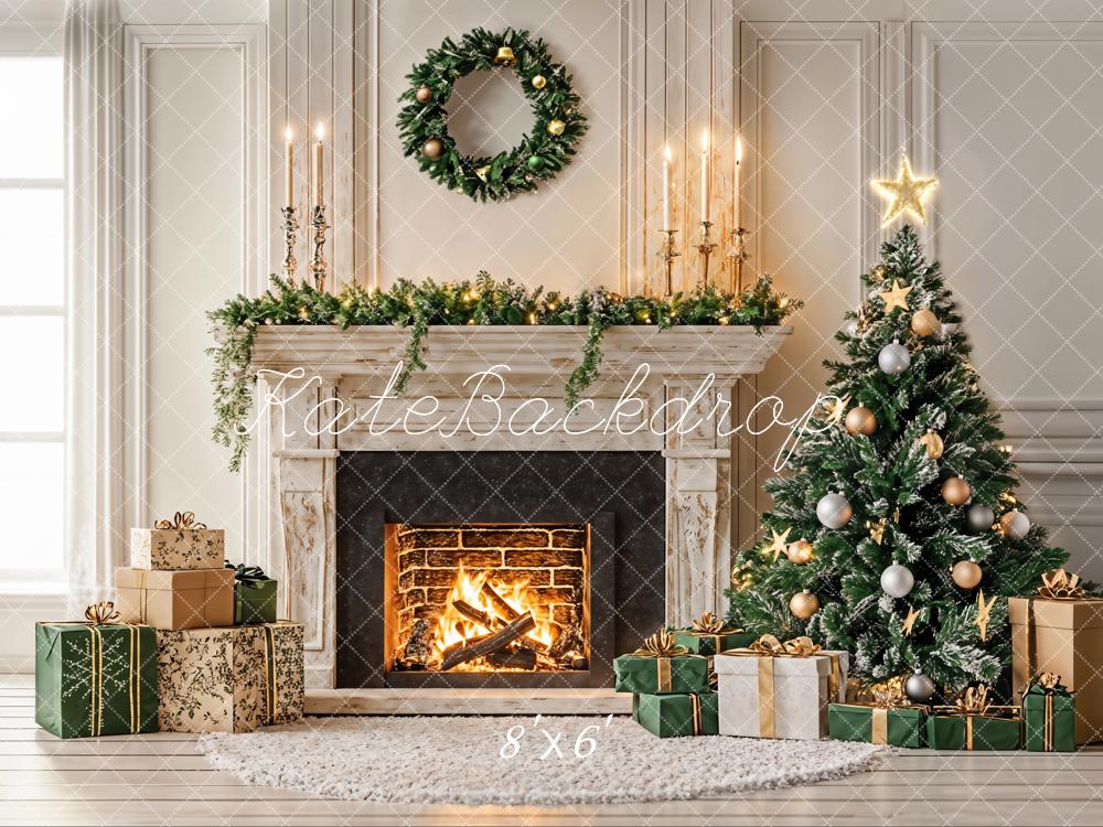 Kate Fleece Christmas Tree Fireplace Backdrop Designed by Emetselch - Kate Backdrop AU