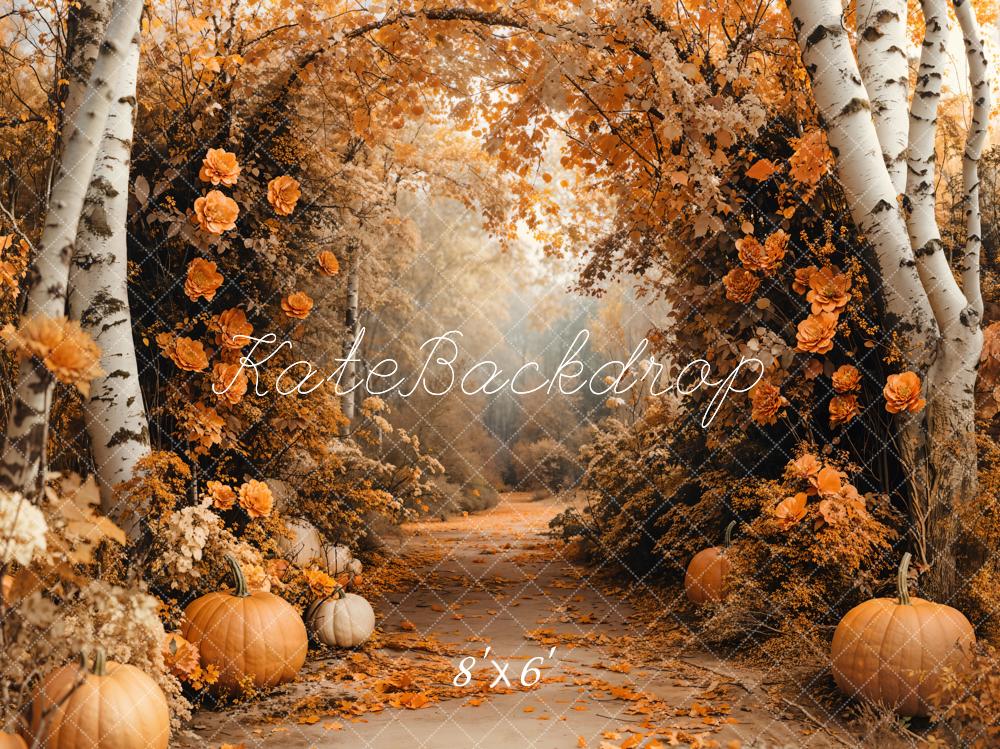 Kate Fleece Autumn Forest Pumpkin Backdrop Designed by Emetselch - Kate Backdrop AU