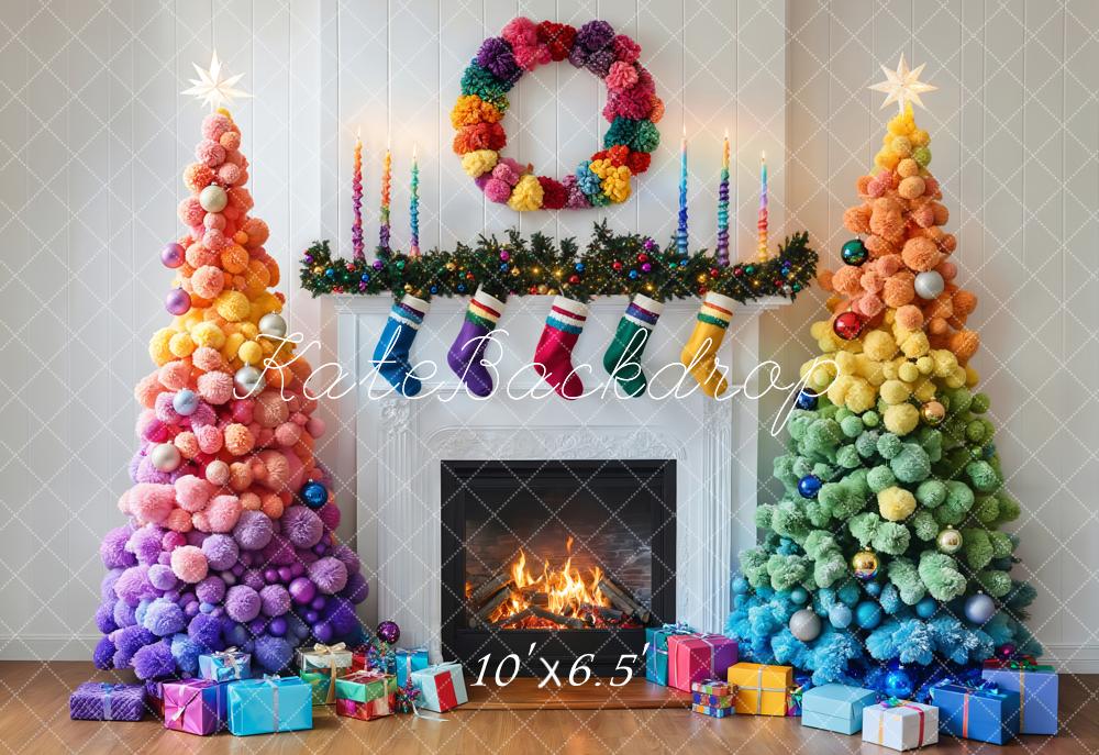 Kate Fleece Colorful Christmas Tree Backdrop Designed by Emetselch - Kate Backdrop AU