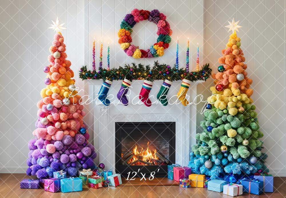 Kate Fleece Colorful Christmas Tree Backdrop Designed by Emetselch - Kate Backdrop AU