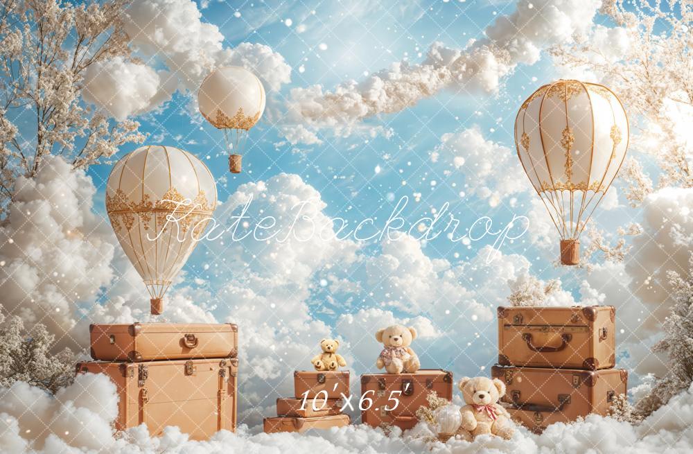 Kate Fleece Children Clouds Backdrop Hot Air Balloon Designed by Emetselch - Kate Backdrop AU