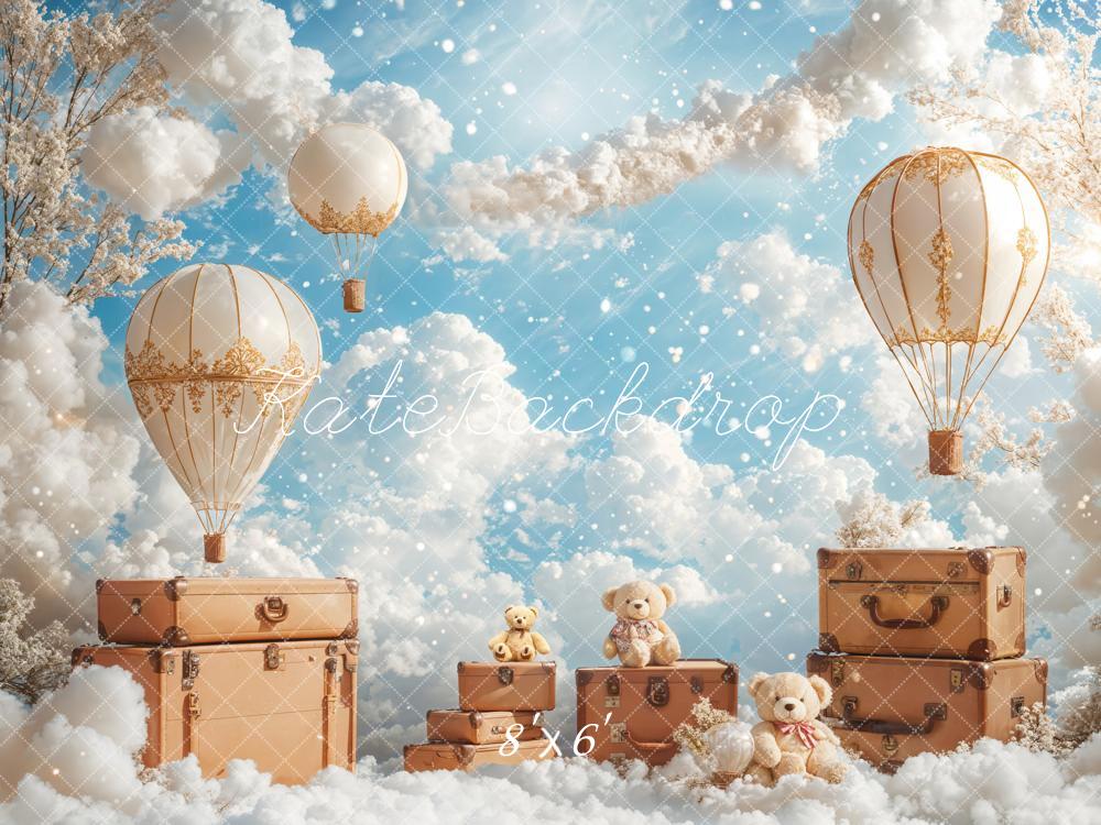 Kate Fleece Children Clouds Backdrop Hot Air Balloon Designed by Emetselch - Kate Backdrop AU
