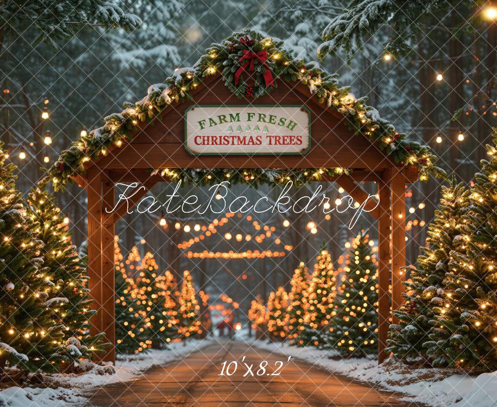 Kate Fleece Christmas Trees Farm Backdrop Wood Door Designed by Emetselch - Kate Backdrop AU