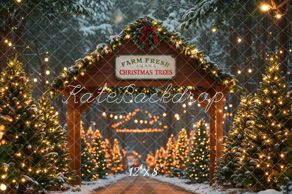 Kate Fleece Christmas Trees Farm Backdrop Wood Door Designed by Emetselch - Kate Backdrop AU