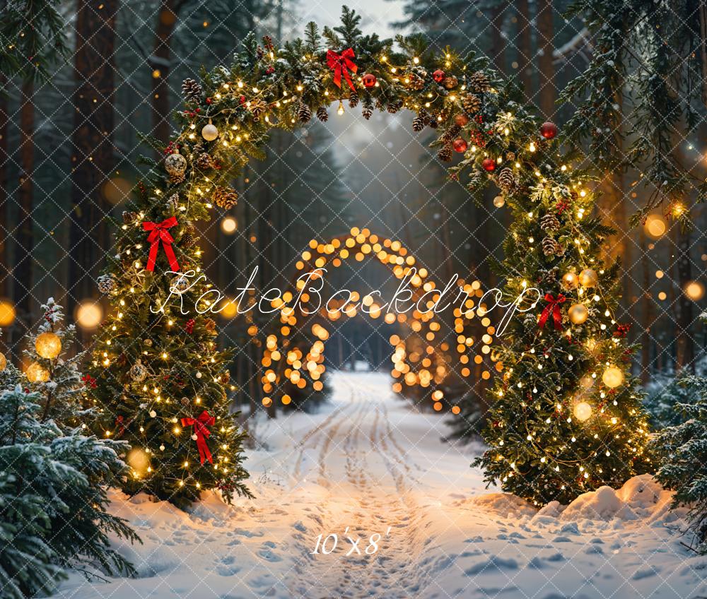 Kate Fleece Christmas Forest Arch Bokeh Backdrop Designed by Emetselch - Kate Backdrop AU