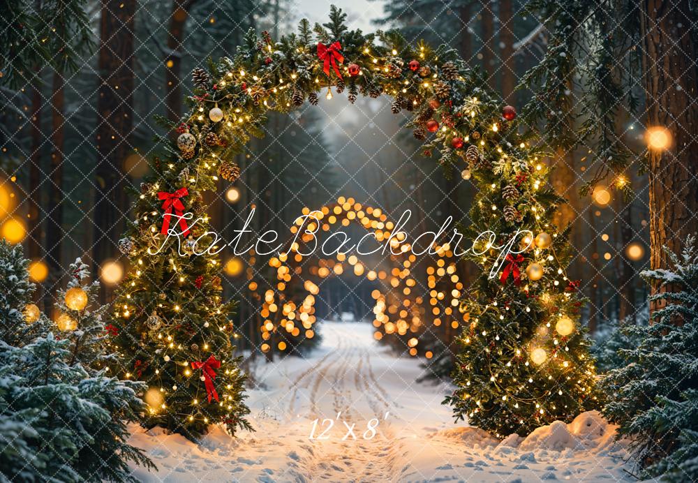 Kate Fleece Christmas Forest Arch Bokeh Backdrop Designed by Emetselch - Kate Backdrop AU