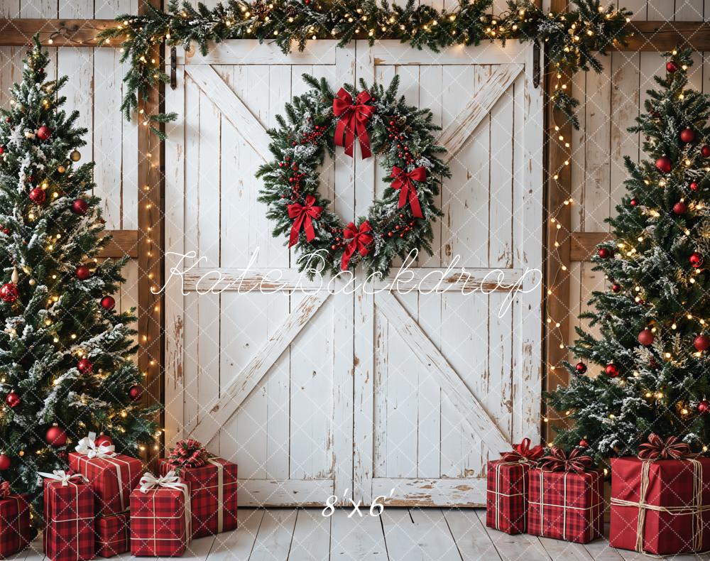 Kate Fleece Christmas Backdrop Trees Door Gifts Designed by Emetselch - Kate Backdrop AU