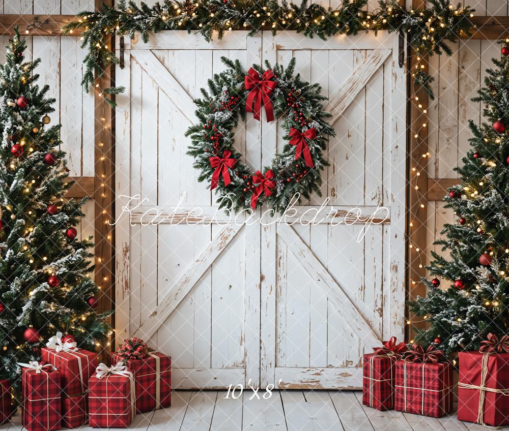 Kate Fleece Christmas Backdrop Trees Door Gifts Designed by Emetselch - Kate Backdrop AU