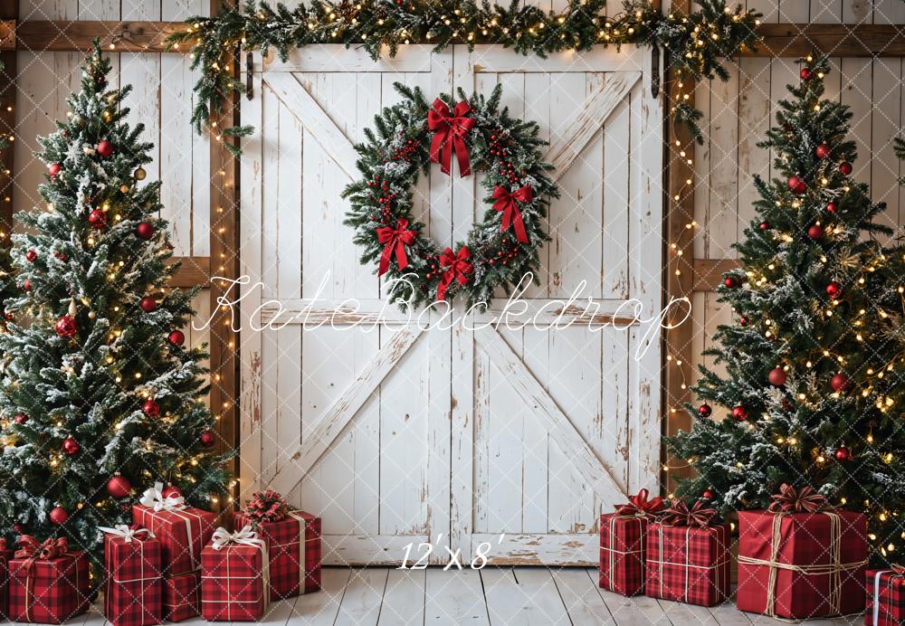 Kate Fleece Christmas Backdrop Trees Door Gifts Designed by Emetselch - Kate Backdrop AU