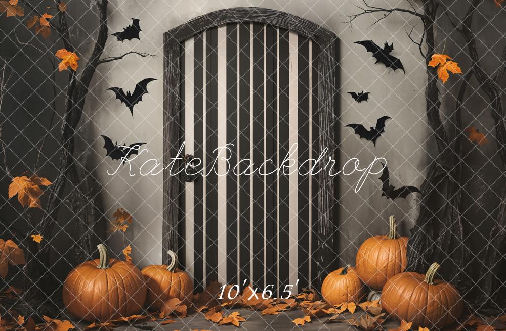 Kate Fleece Halloween Pumpkins Bats Trees Backdrop Designed by Emetselch