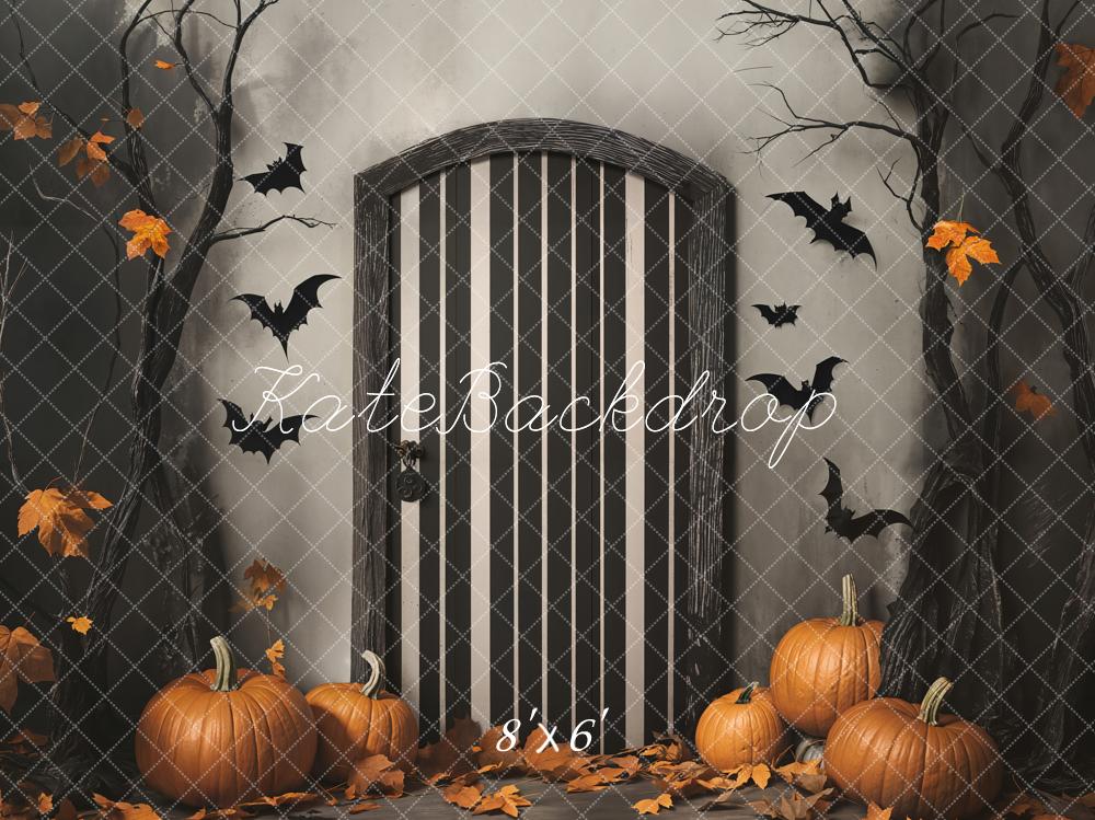 Kate Fleece Halloween Pumpkins Bats Trees Backdrop Designed by Emetselch