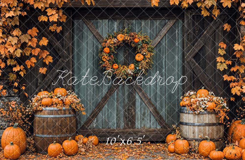 Kate Fall Pumpkin Barn Door Backdrop Designed by Emetselch - Kate Backdrop AU