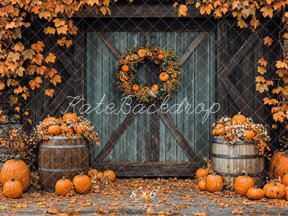 Kate Fall Pumpkin Barn Door Backdrop Designed by Emetselch - Kate Backdrop AU