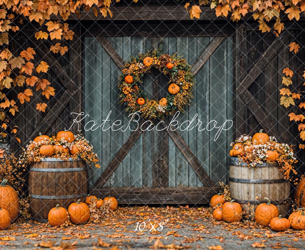 Kate Fall Pumpkin Barn Door Backdrop Designed by Emetselch - Kate Backdrop AU