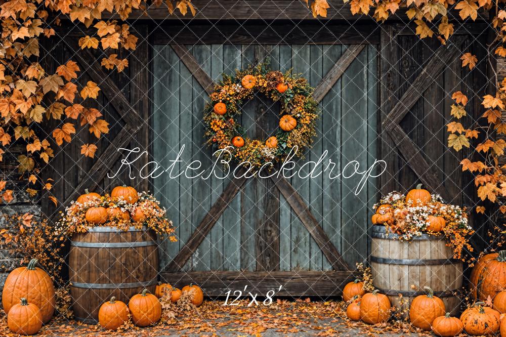 Kate Fall Pumpkin Barn Door Backdrop Designed by Emetselch - Kate Backdrop AU