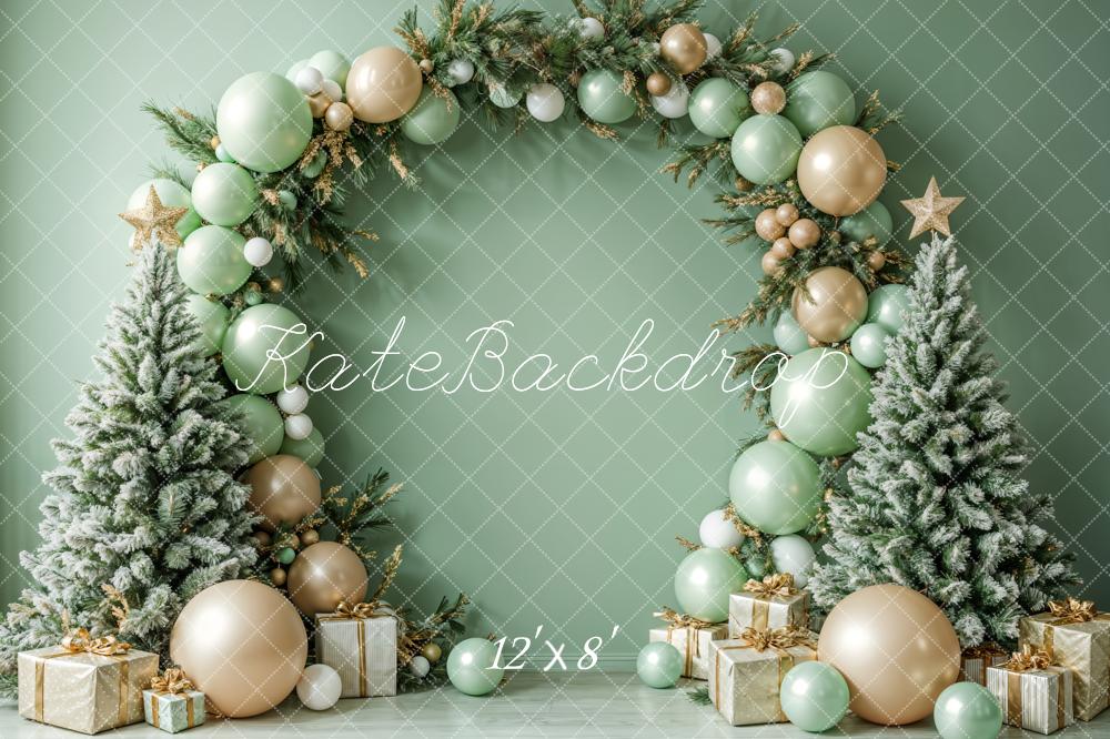 Kate Fleece Green Christmas Tree Balloon Backdrop Designed by Emetselch - Kate Backdrop AU