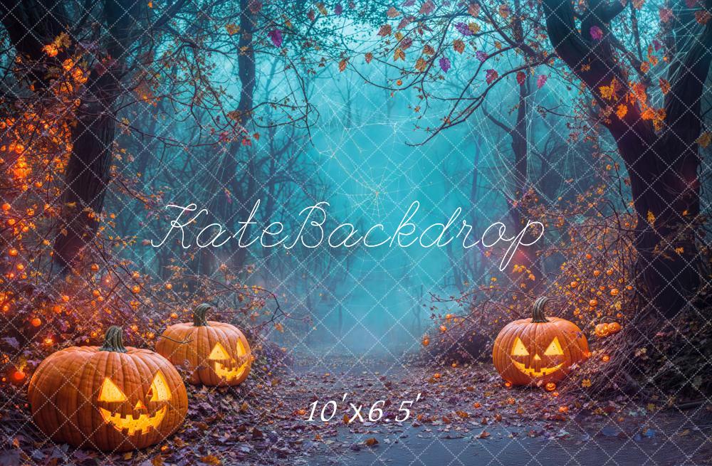 Kate Fleece Halloween Pumpkin Lanterns Forest Backdrop Designed by Emetselch