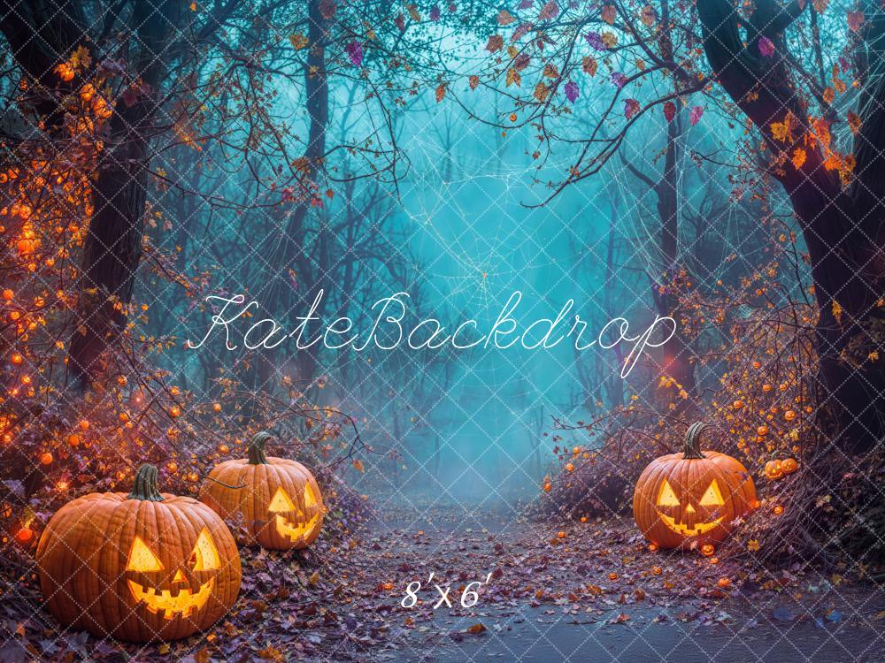 Kate Fleece Halloween Pumpkin Lanterns Forest Backdrop Designed by Emetselch