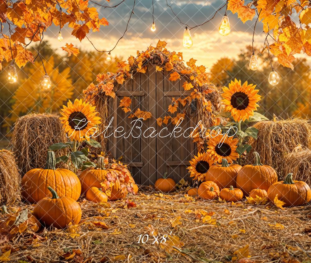 Kate Fleece Fall Pumpkin Sunflower Barn Backdrop Designed by Emetselch
