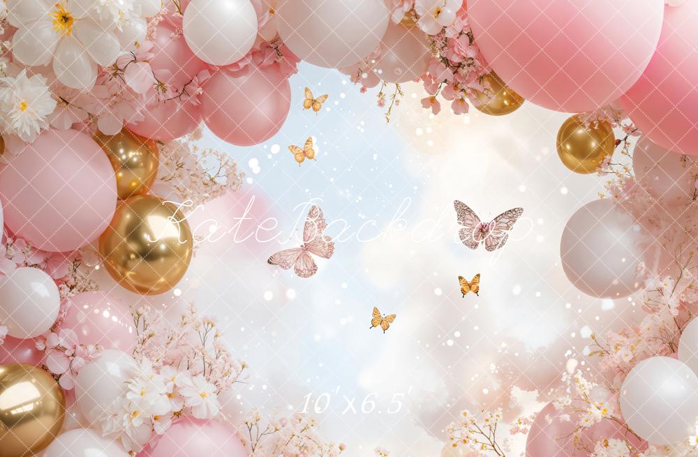 Kate Pink Birthday Balloon Butterfly Backdrop Designed by Emetselch - Kate Backdrop AU