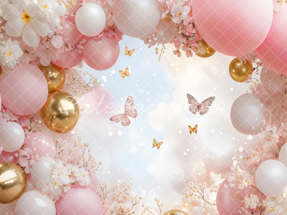 Kate Pink Birthday Balloon Butterfly Backdrop Designed by Emetselch - Kate Backdrop AU