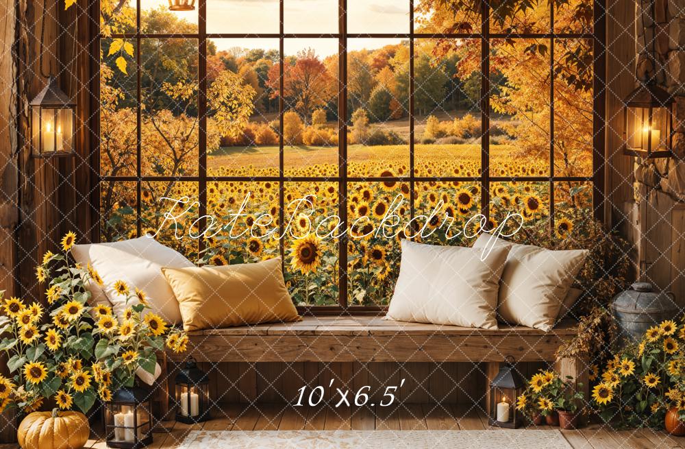 Kate Fleece Sunflower Backdrop  Fall Window Pillow Designed by Emetselch