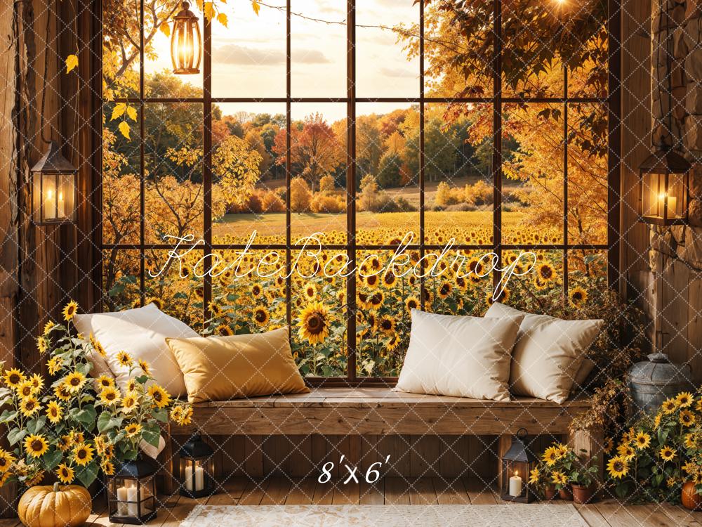 Kate Fleece Sunflower Backdrop  Fall Window Pillow Designed by Emetselch