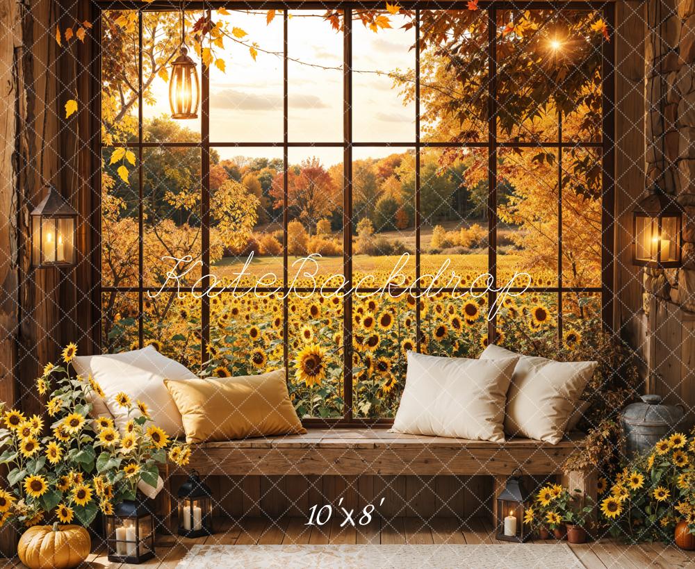 Kate Fleece Sunflower Backdrop  Fall Window Pillow Designed by Emetselch