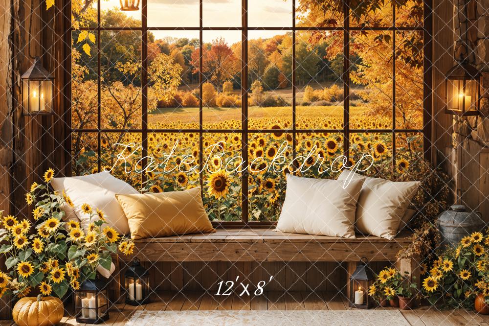 Kate Fleece Sunflower Backdrop  Fall Window Pillow Designed by Emetselch