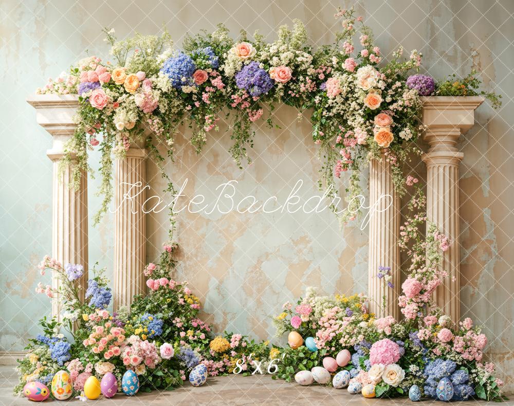 Kate Easter Colorful Flower Retro Arch Backdrop Designed by Emetselch - Kate Backdrop AU