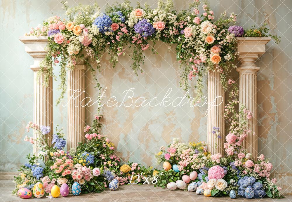 Kate Easter Colorful Flower Retro Arch Backdrop Designed by Emetselch - Kate Backdrop AU
