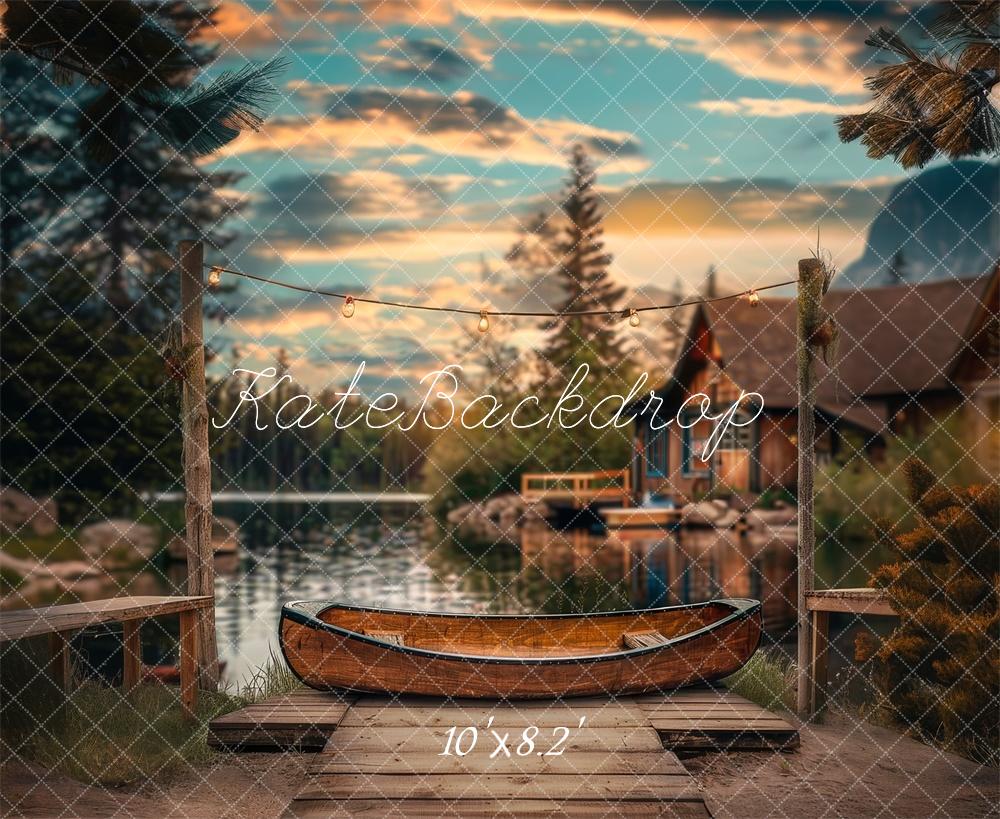 Kate Fleece Canoe Dock Lake Forest Cabin Backdrop for Photography Designed by Lidia Redekopp