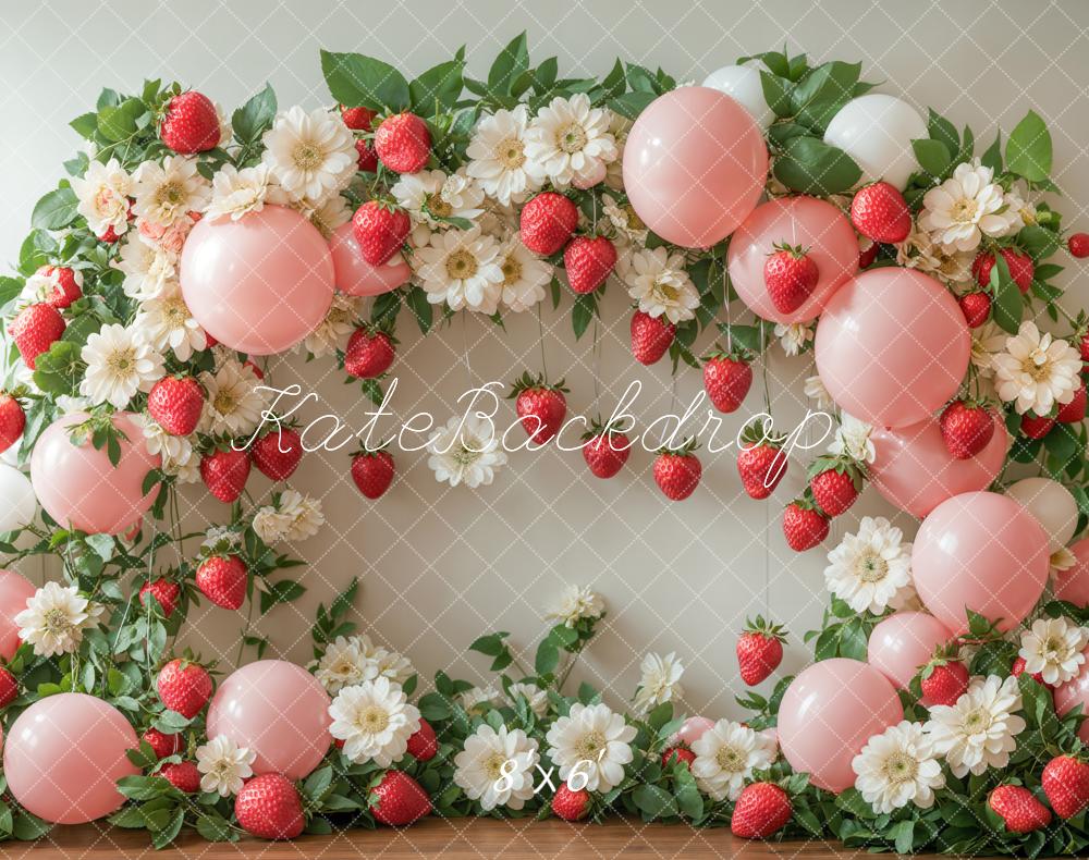 Kate Spring Strawberry Pink Balloon Backdrop Designed by Emetselch - Kate Backdrop AU