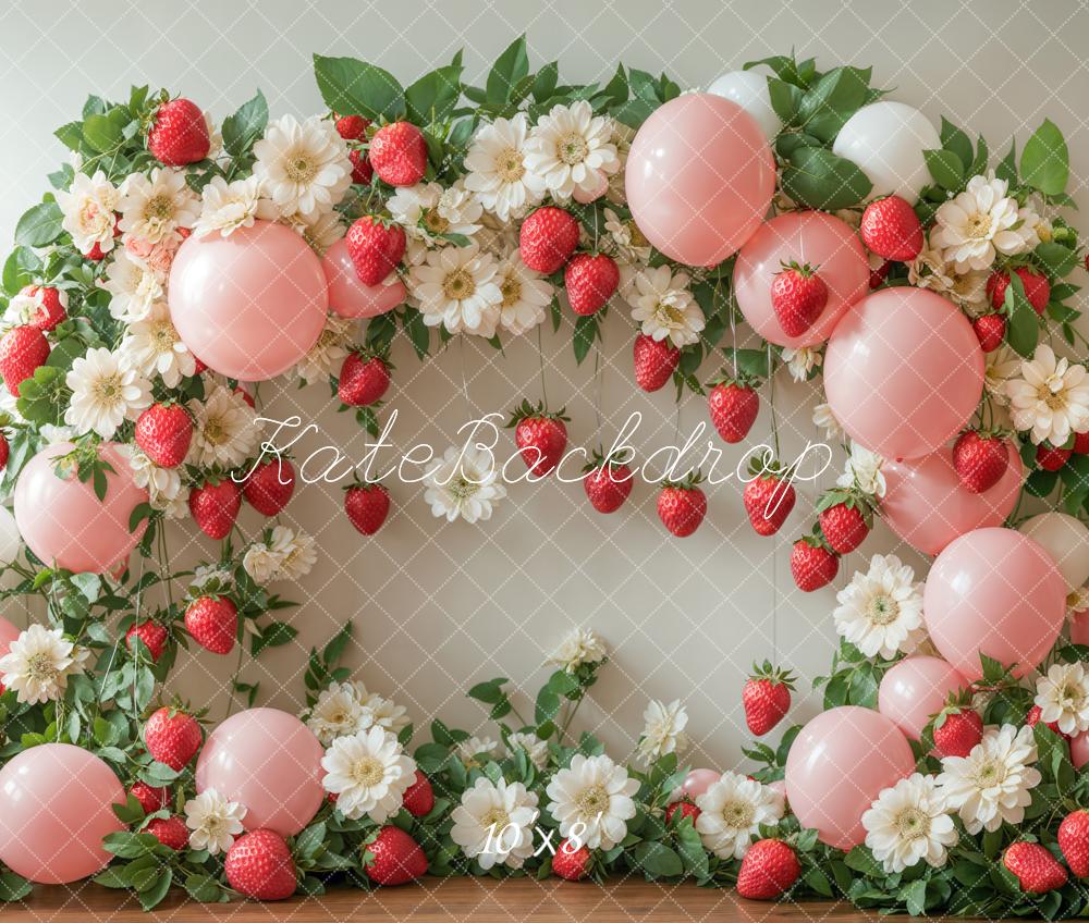 Kate Spring Strawberry Pink Balloon Backdrop Designed by Emetselch - Kate Backdrop AU