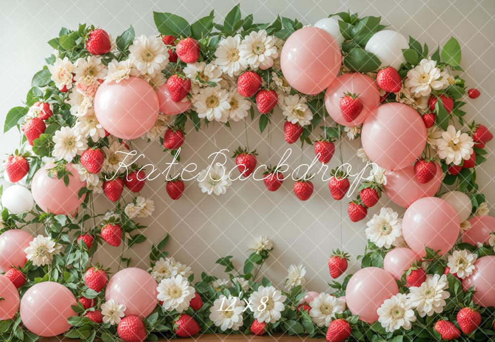 Kate Spring Strawberry Pink Balloon Backdrop Designed by Emetselch - Kate Backdrop AU