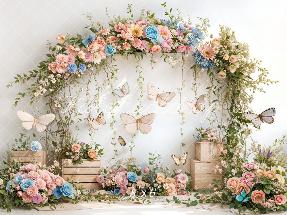 Kate Fleece Spring Flowers Butterfly Backdrop Designed by Emetselch