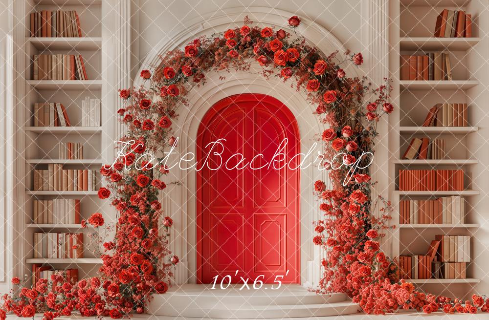 Kate Fleece Valentine's Day Book Arch Flowers Backdrop Designed by Emetselch